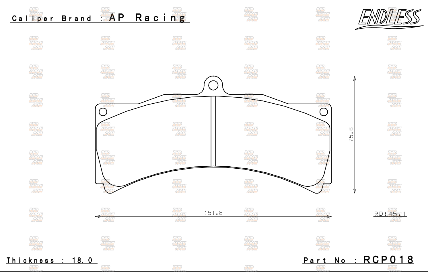 Endless Brake Pads Set Circuit Compound CC43 (N35S) AP Racing 6 Pot Calipers CP3894 - RCP018 18mm 